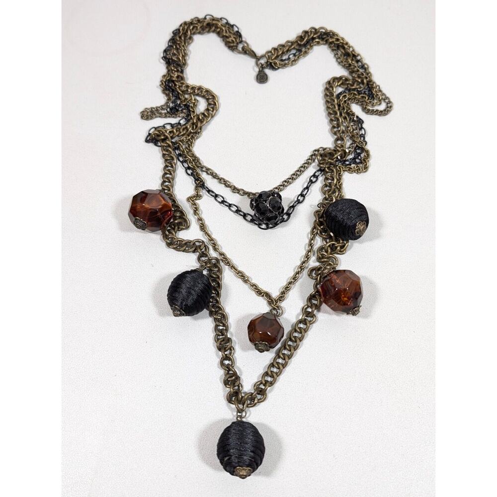 Simply Vera Wang Bronze Tone Brown Black Chunky Charm Layered Chain Necklace 24" - Picture 2 of 14